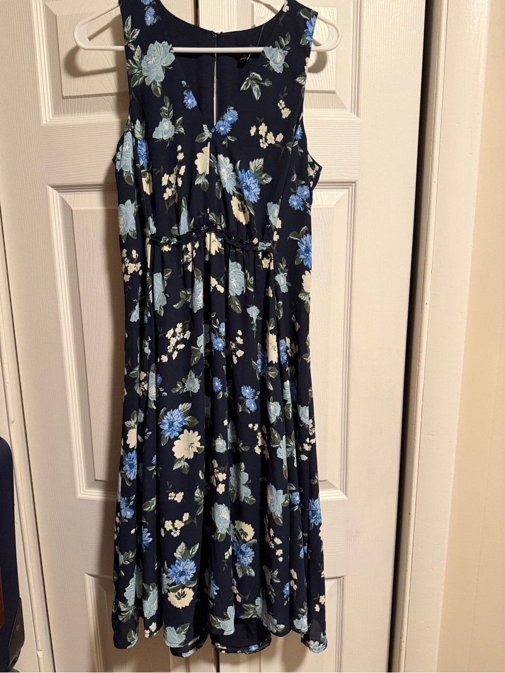 Anne Taylor Navy Blue Floral Sleeveless Dress
